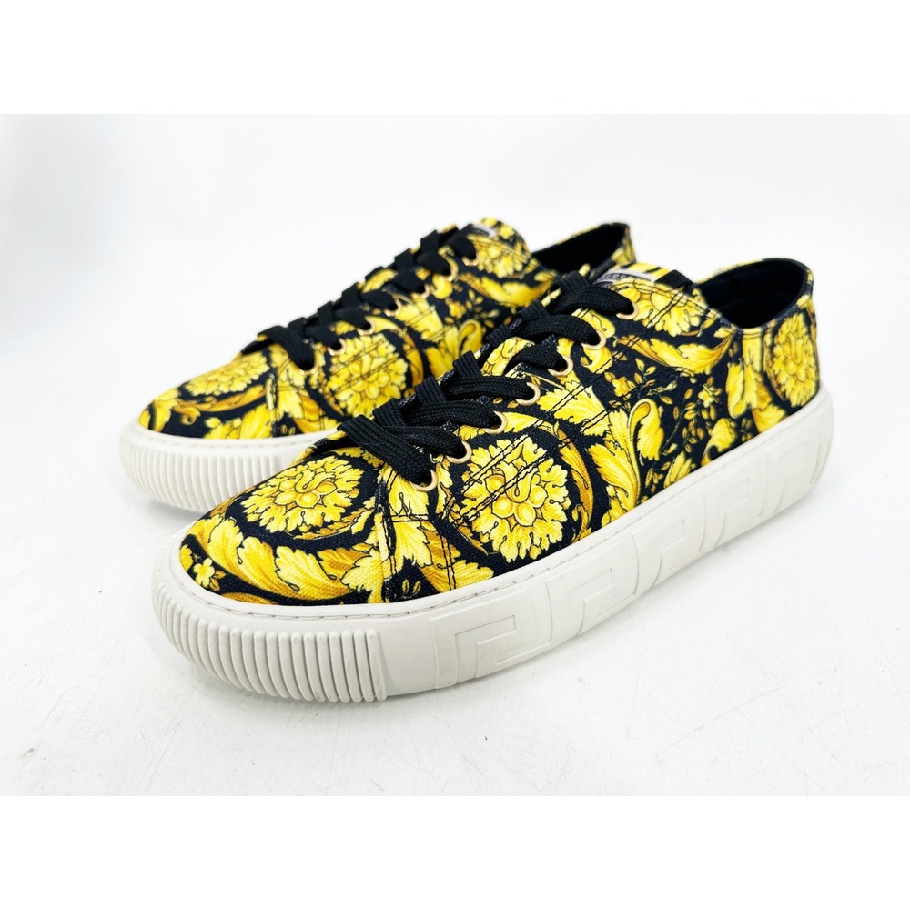 Versace Barocco Print Sneakers Mens 43 Yellow Greca Low Top Luxury‎ Trainers